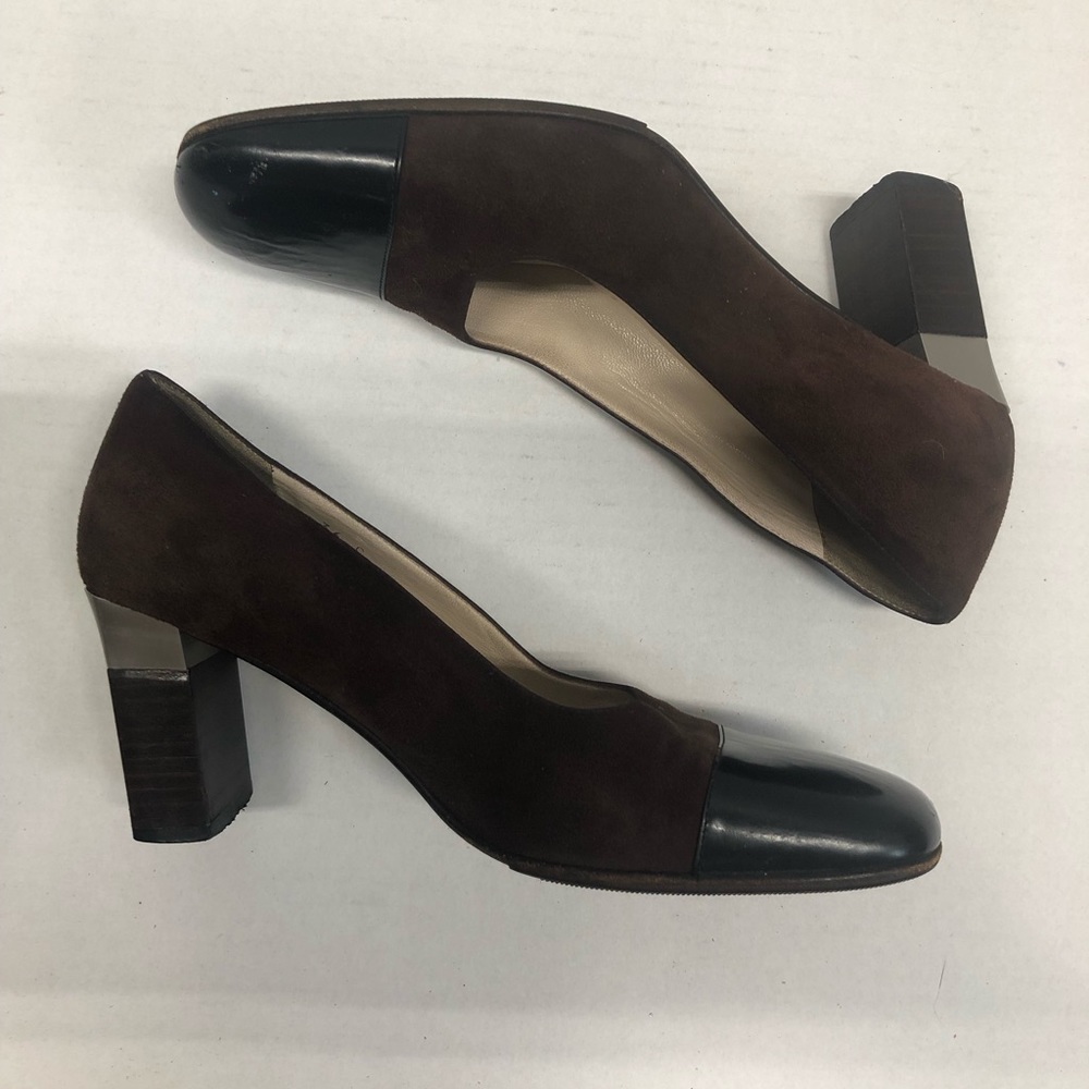 Chanel square cap toe heels, brown/black, GUC - Picture 5 of 13